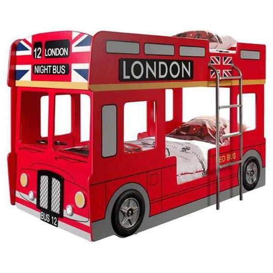 Lit Superposé & Mezzanine Enfant Vipack Londres Rouge - 90x200cm - Avec 2 Matelas