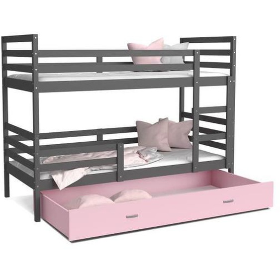 LIT SUPERPOSE MILO 90x190 GRIS ROSE  Livré avec tiroir, 2 sommiers et 2 matelas en mousse de 7cm OFFERTS