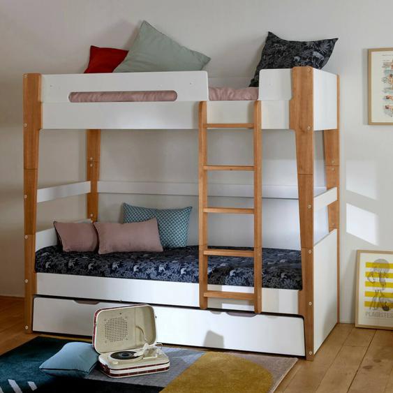 Lit Superposé Modulable Gigogne Bois Massif Romy Blanc Et Bois