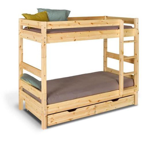 Pack lit superposé séparable avec tiroirs et 2 matelas Aaron   Bois naturel 80x190 cm