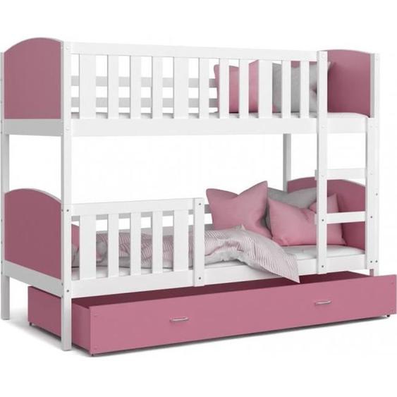 Lit Superposé Tami 90x190  (Sans Matelas) Blanc - rose 90 x 190 cm Blanc - Rose