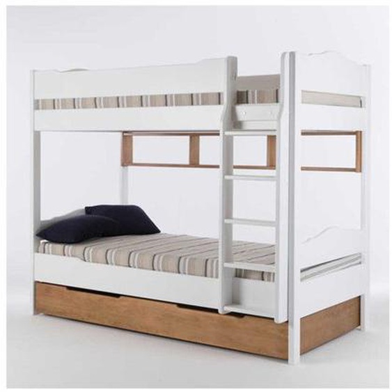 Lit superposé - TOUSMESMEUBLES - Bois Massif Blanc - Avec tiroir - Pour 2/3 personnes - 90 x 200 cm
