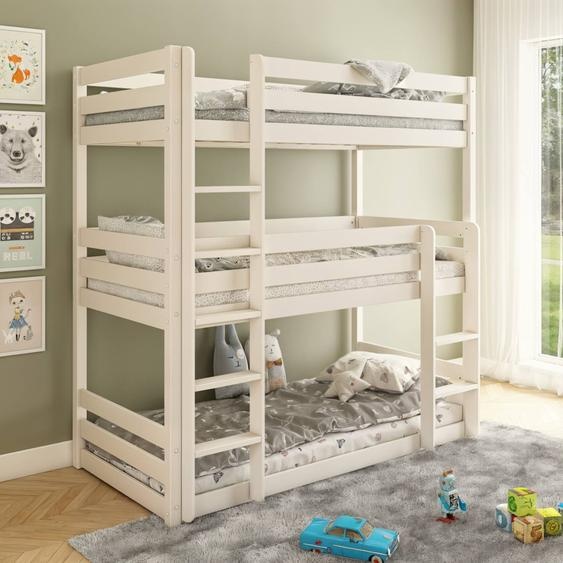 Lit Superposé Triple En Bois Massif Isidore Blanc