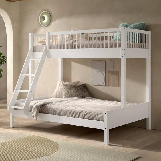 Lit Superposé Trois Places En Hêtre Massif Aubane Blanc