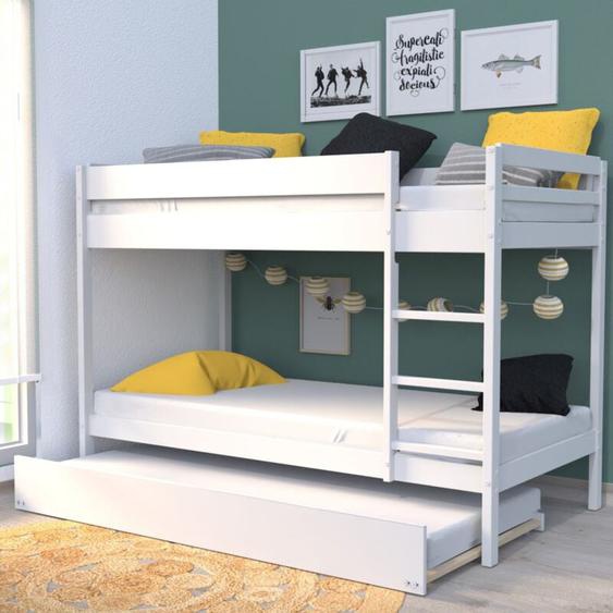 Lit superpose wally 90x190 + 2 sommiers + 1 lit tiroir/ blanc/