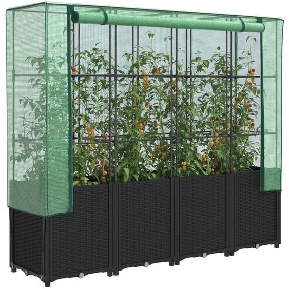 Lit surélevé avec housse de serre aspect rotin 160 x 40 x 153 cm