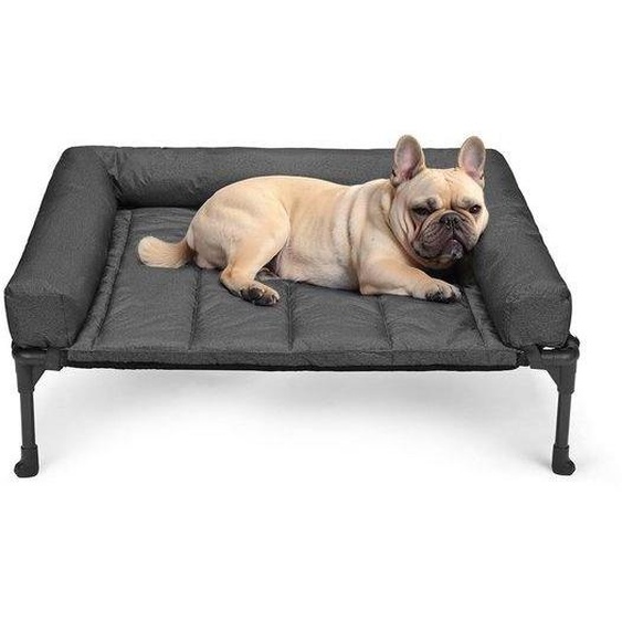 Lit surélevé pour chien dextérieur avec coussin amovible, lit surélevé rafraîchissant en maille Teslin pour la maison et le jardin, noir 81 x 64 x 18 cm