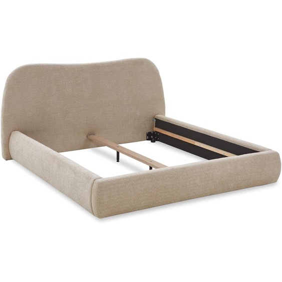 Lit tapissé 160x200 cm, couleur beige, sans sommier et sans matelas