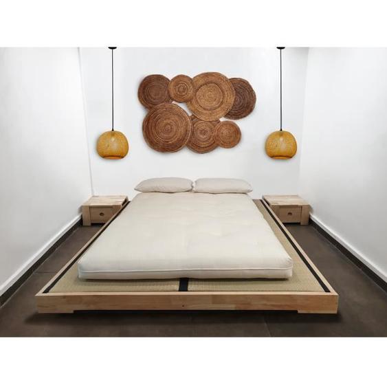 Lit Tatami Macao - ACUONE - Naturel - 186 x 206 cm - Bois massif dHévéa