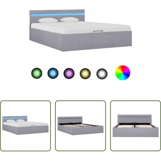 Lit The Living Store avec coffre de rangement hydraulique LED gris clair tissu 120x200 cm