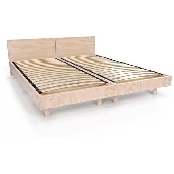 Lit Twin bois massif - ABC MEUBLES - 2 places - 90x190 cm - Brut - A lattes - Classique - Intemporel