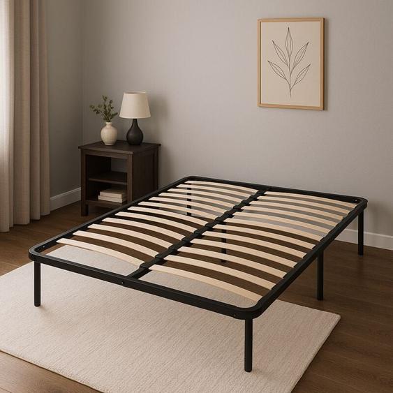 Literie Julien - Sommier 140x200 cm Metal 29 cm Solide et Confortable - Montage Rapide - Lattes en Bois 14 en 9mm - Epaisseur Metal 1,2 mm - Idéal
