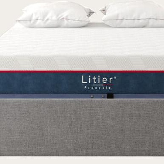 Litier Français Ensemble sommier coffre  et matelas Hybride Pro 2 Premium Fresh+ 140 x 200 (cm) Gris clair