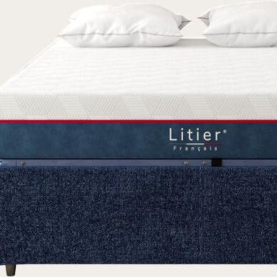 Litier Français Ensemble sommier coffre  et matelas Hybride Pro 2 Premium Fresh+ 160 x 200 (cm) Bleu marine