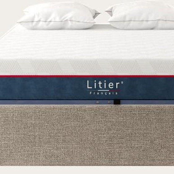 Litier Français Ensemble sommier coffre  et matelas Hybride Pro 2 Premium Fresh+ 180 x 200 (cm) Gris taupe