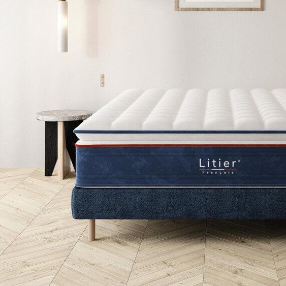 Litier Français Ensemble sommier et matelas Pro Hôtel -  90 x 200 (cm) Bleu marine