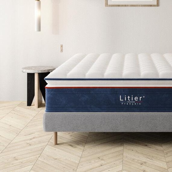 Litier Français Ensemble sommier et matelas Pro Hôtel -  90 x 200 (cm) Gris clair