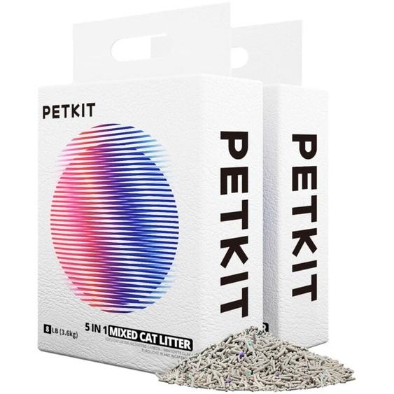 Litière Mixte 5 en 1 pour Chats,Chasse deau,sans Odeur, avec Charbon Actif, Ultra Absorbante et à Séchage Rapide Litière Tofu pour Chats(Deux Sacs)