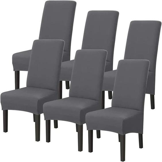 Lot de 6 Housses de Chaise xl Extensible Gris pour Salle à Manger élastique Couverture Chaises Dossier Haut Grande Taille Lavable