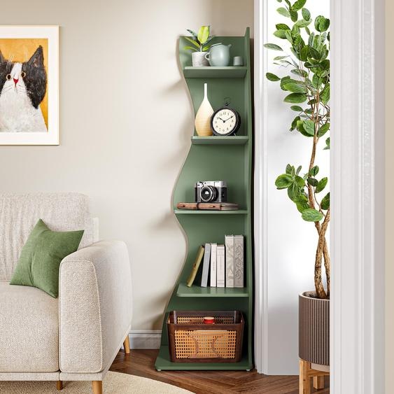 LITTLE TREE Petite étagère dangle, étagère murale dangle moderne à 5 niveaux, bibliothèque élégante pour petits espaces, salon, chambre à coucher, vert