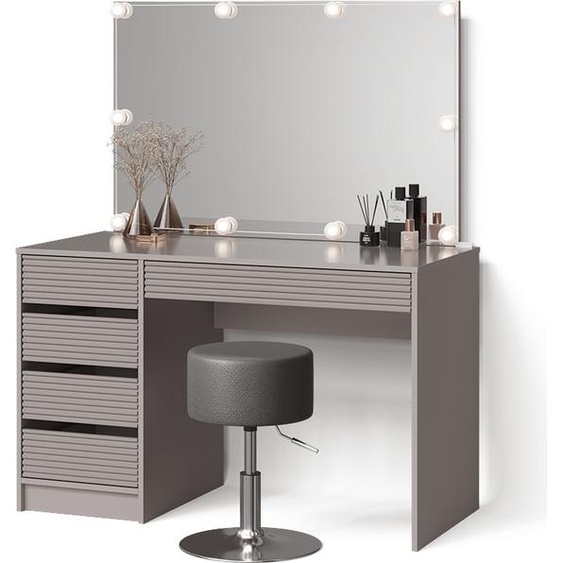 Livinity Coiffeuse Imola, avec éclairage LED et tabouret, Cachemire