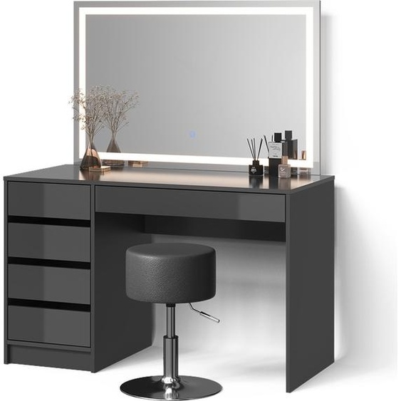 Livinity Coiffeuse Imola, avec miroir LED et tabouret, Anthracite