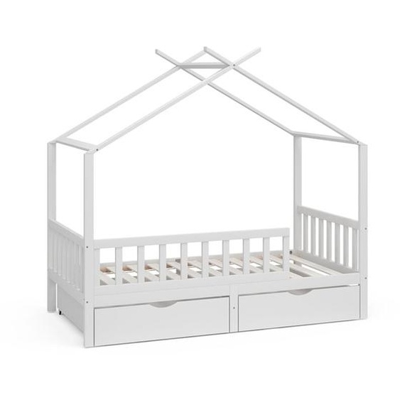 Livinity - Lit cabane Franka, Blanc, 80x160 cm avec 2 tiroirs, Vitalispa