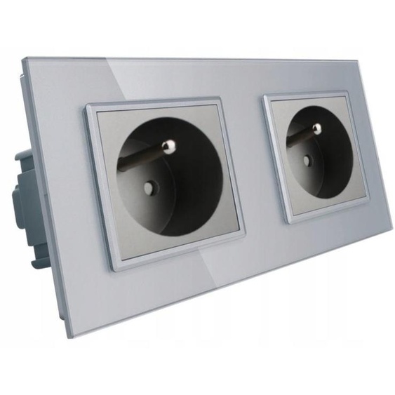 Livolo VL-W02FR-64 Prise double murale Verre gris acier 2x 230V