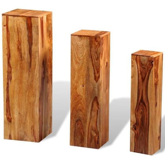 Lixada 3 pcs Support de Pot de Fleurs en Bois de Sesham Massif pour Plantes Marron
