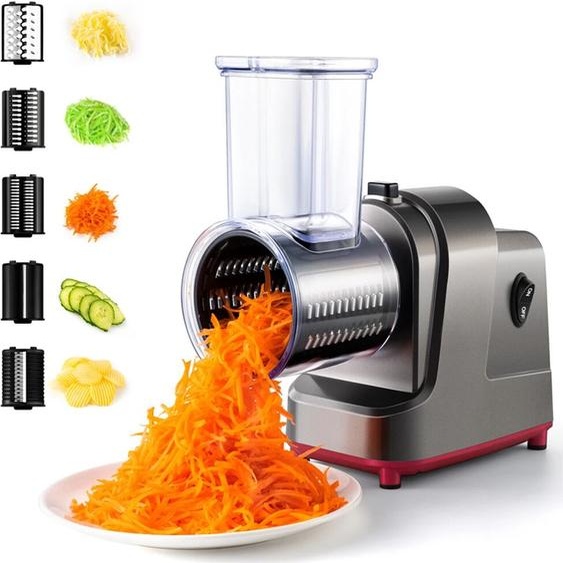 LMETJMA 250W 5 en 1 trancheuse de légumes électrique broyeur automatique salade tireur Machine fromage râpe carotte chou Cutter JT253
