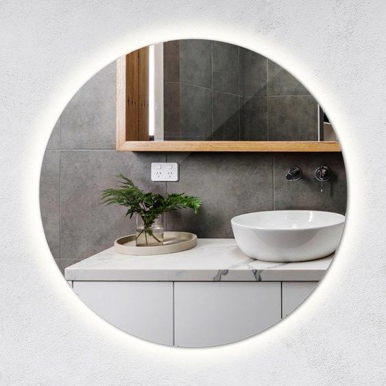 Loft design, miroir mural LED Rond moderne, 90 cm - lumière froide
