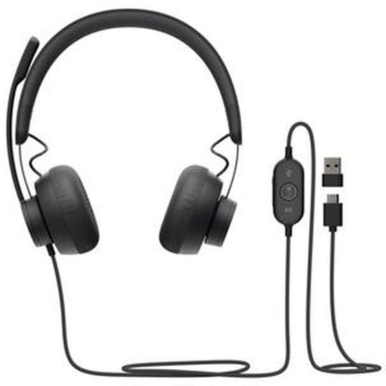 Logitech Casque filaire Duo ZONE WIRED MS USB-C/A - Anti-bruit - Télécommande sur le fil - Certifié Teams - Noir