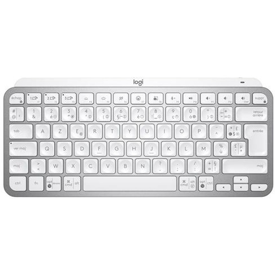 Logitech Clavier sans fil Keys Mini rechargeable - Récepteur USB Logi Bolt et Bluetooth - Gris clair