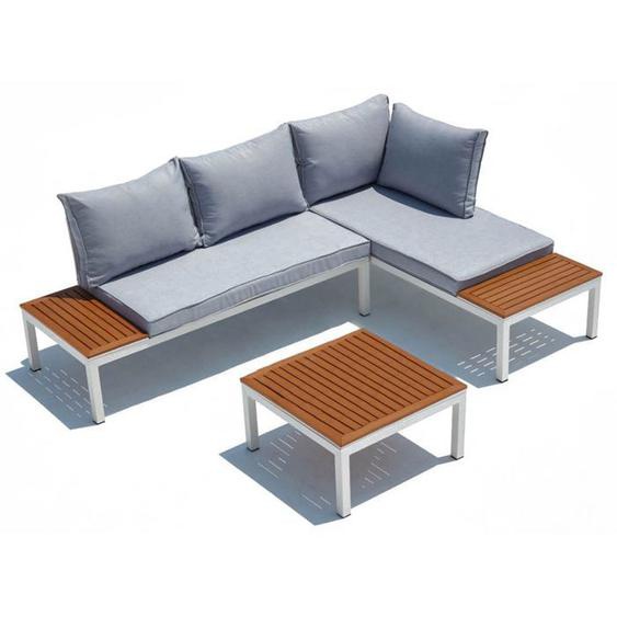 LOLEA - Salon de jardin aluminium et acier Blanc & Gris