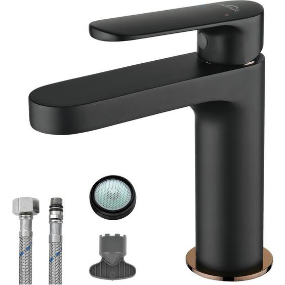 Lonheo - Auralum Mitigeur de Lavabo Noir en Laiton, Robinet Salle de Bain avec Aérateur à économie deau , Haute de 156 mm