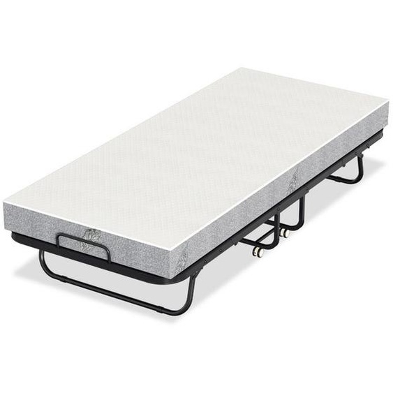 Lospitch Lit Pliant lit dappoint 90x200cm avec 4 Roulettes Universelles + Matelas, Cadre en Acier LIT PLIANT (HORS PLIANT BEBE)