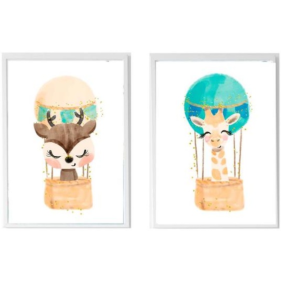 Lot 2 Cadres Muraux Enfant Cerf + Girafe Multi Coloured