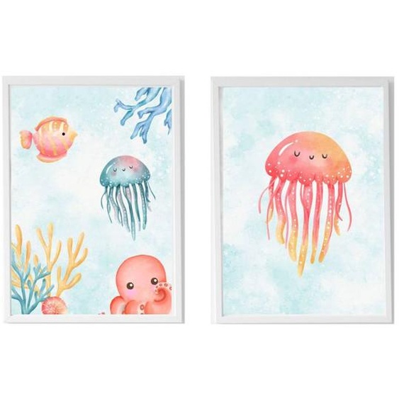 Lot 2 Cadres Muraux Enfant Méduse Et Océan Multi Coloured