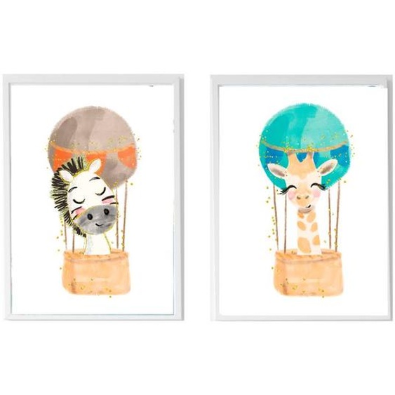 Lot 2 Cadres Muraux Enfant Zèbre + Girafe Multi Coloured
