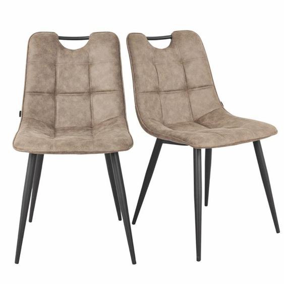 Lot 2 chaises tissu taupe vintage avec poignée et pieds noirs - MUSE 2 Meubletmoi