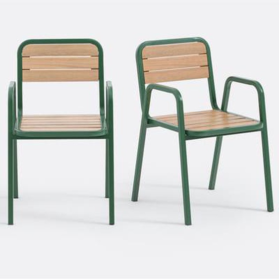 Lot 2 fauteuils de jardin métal acier acacia, Jaja