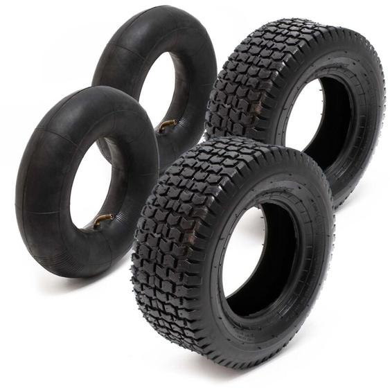 Lot 2x Pneu 15x6.00-6 et 2x Chambre à air – Valve coudée – 350 x 350 x 140 mm – 4 pr – capacité de charge 200 kg – pour Tondeuse à gazon Tracteur à