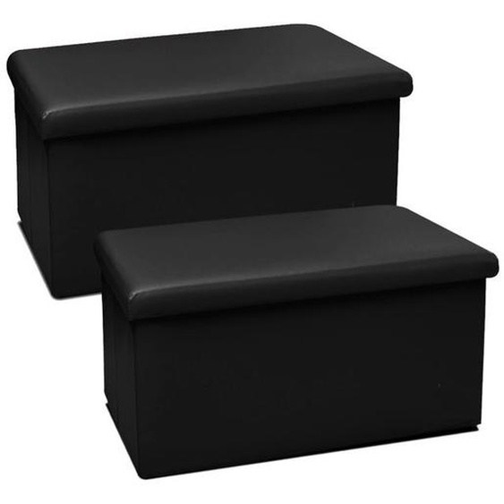 Lot 2 pouf de rangement pliable,tabouret en PVC noir avec couvercle amovible - Longueur 76 x Profondeur 38 x Hauteur 38 cm