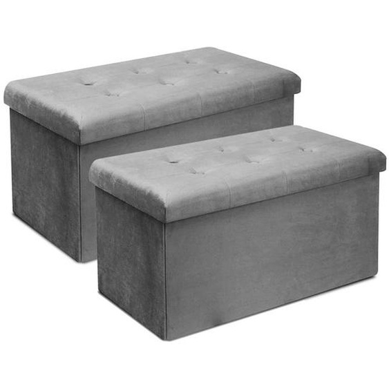 Lot 2 pouf de rangement pliable,tabouret en velours gris avec couvercle amovible - Longueur 76 x Profondeur 38 x Hauteur 38 cm