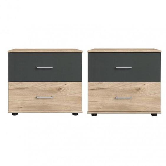 Lot 2 tables chevets 4 tiroirs ANGIE chêne hickory et graphite