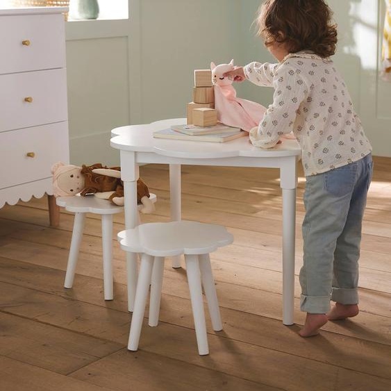 Lot 2 tabourets et table fleurs blanc