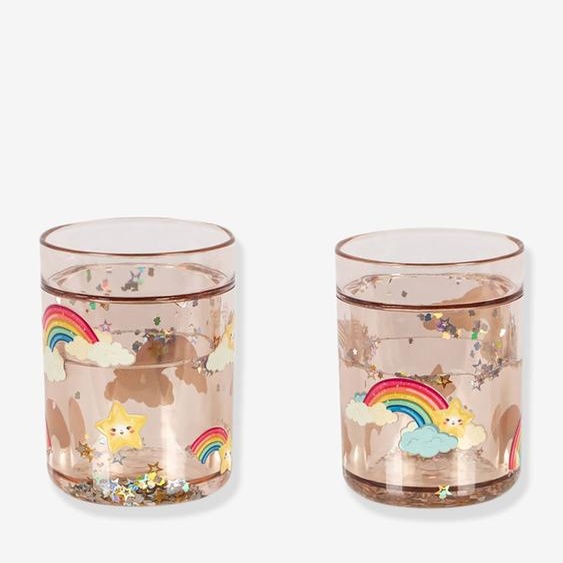 Lot 2 verres à paillettes beige