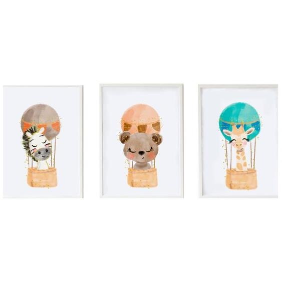 Lot 3 Cadres Muraux Animaux Enfant Multi Coloured