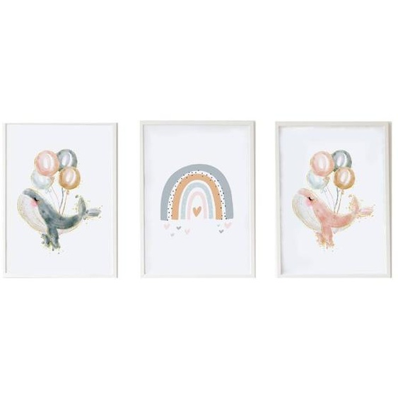 Lot 3 Cadres Muraux Enfant Baleines Ballon Multi Coloured