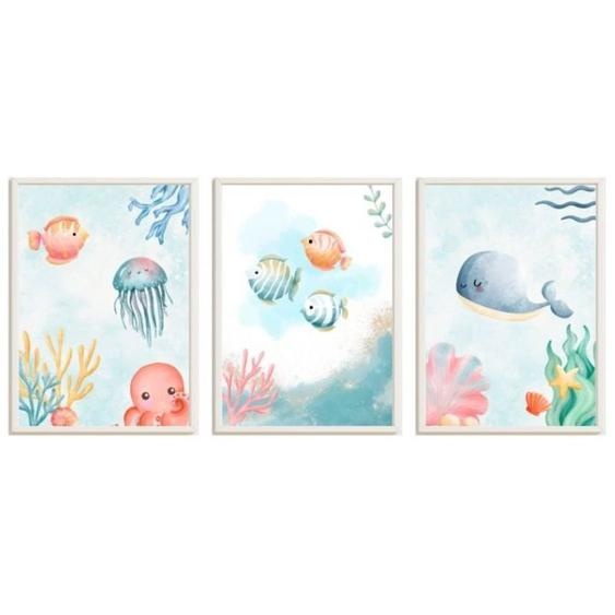 Lot 3 Cadres Muraux Enfant Univers Océan Multi Coloured